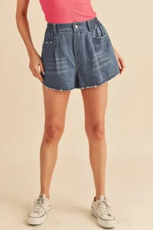 Aemi   Co Frayed Hem Elastic Waist Denim Shorts