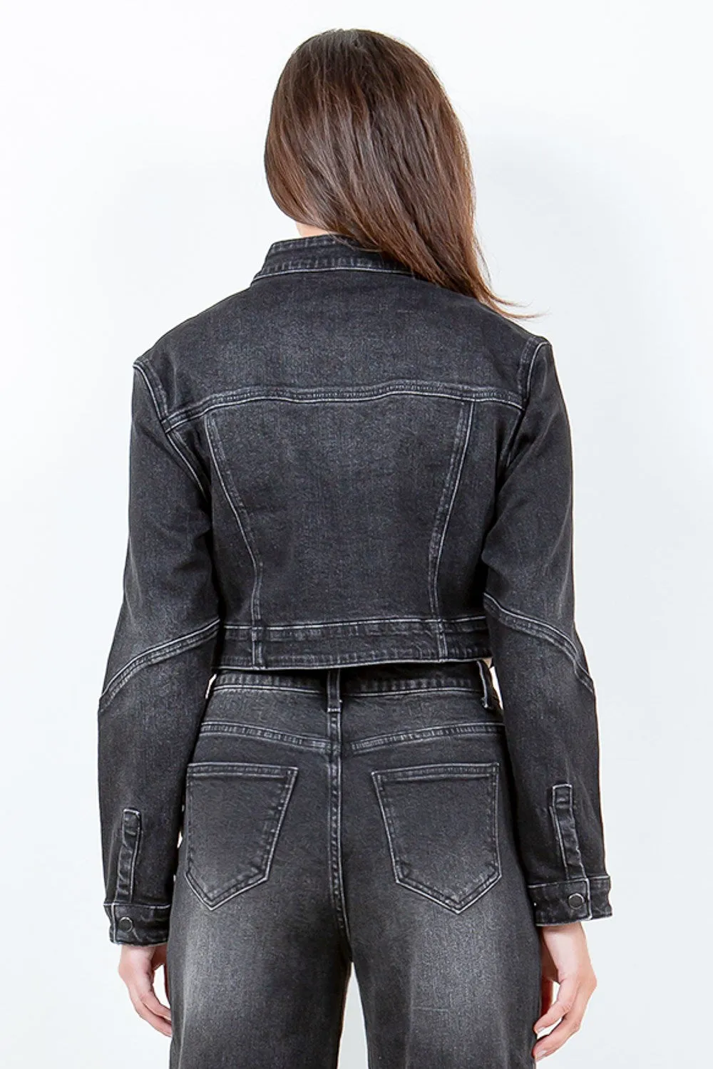 American Bazi Plus Size Zip-Up Cropped Denim Jacket