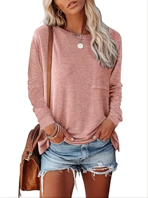 Basic Loose Solid Casual Long Sleeve Crew Neck Every Day Tops