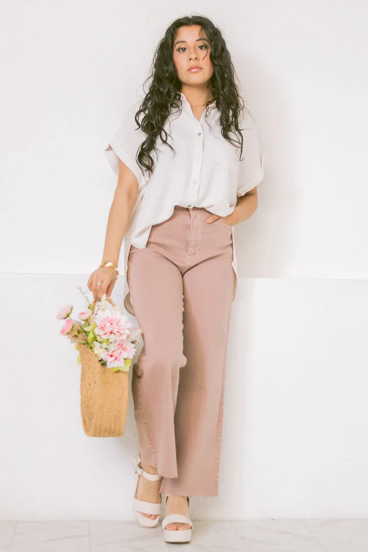 Breezy Haven Button Up Top | Sand Beige