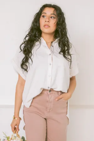 Breezy Haven Button Up Top | Sand Beige