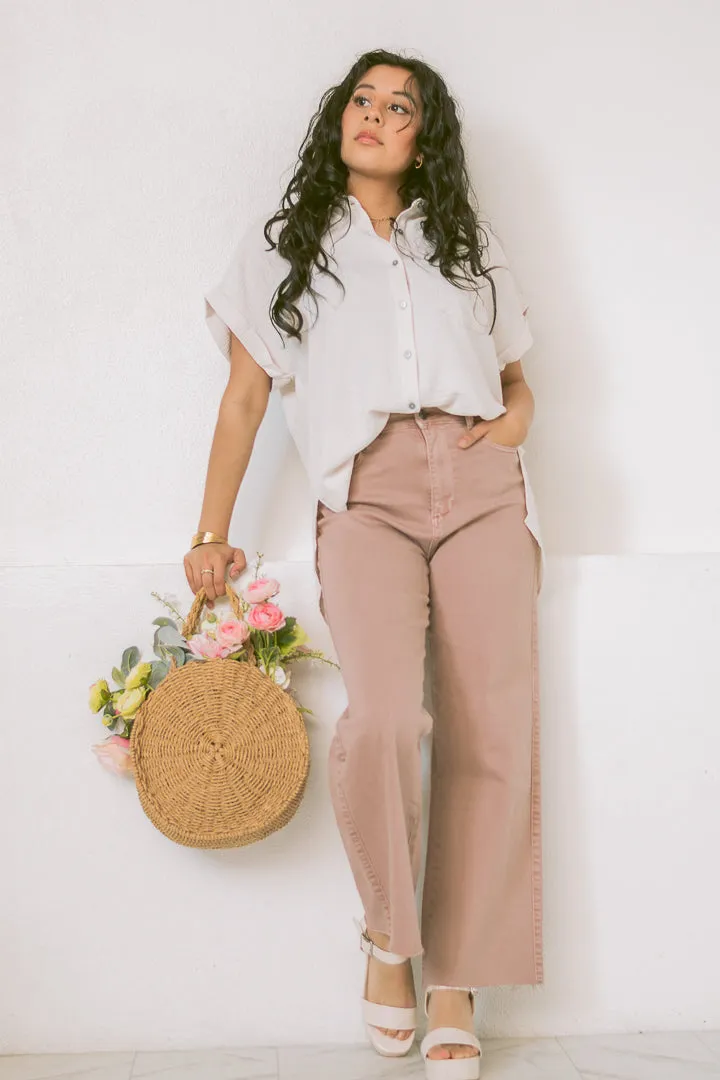 Breezy Haven Button Up Top | Sand Beige