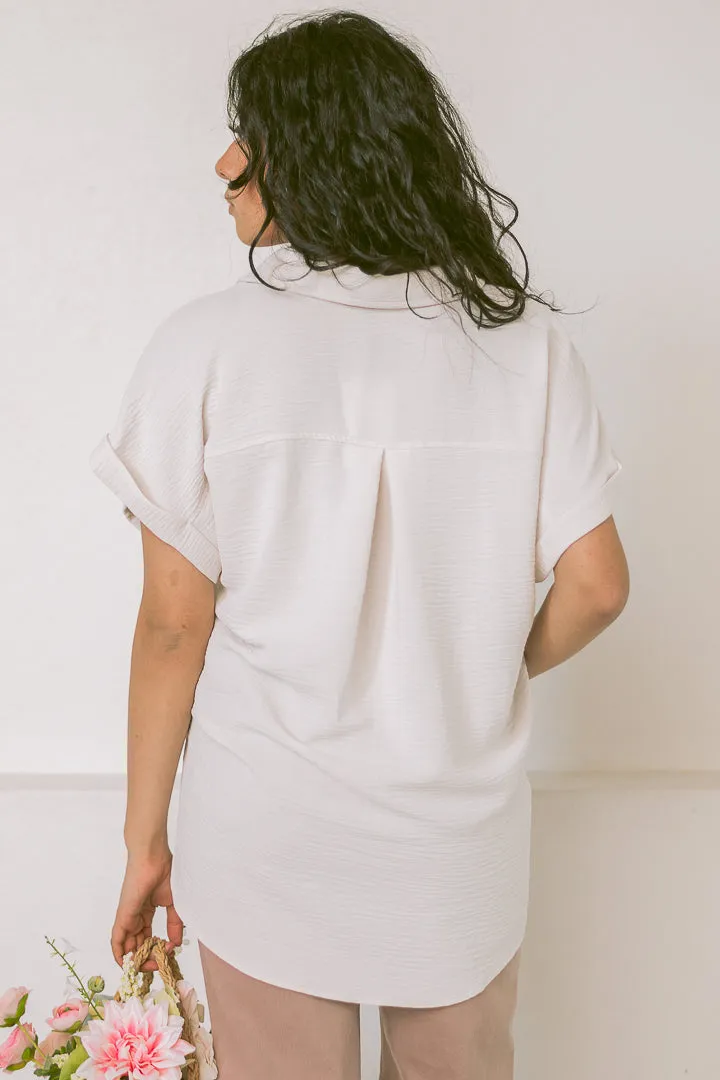 Breezy Haven Button Up Top | Sand Beige