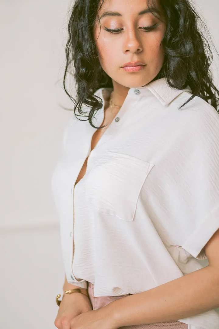Breezy Haven Button Up Top | Sand Beige