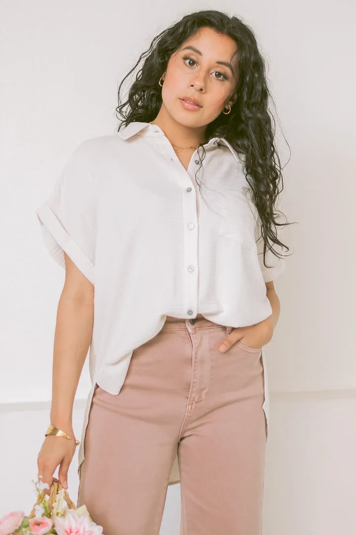 Breezy Haven Button Up Top | Sand Beige