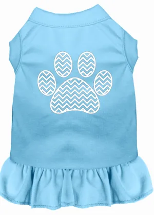 Chevron Paw Screen Print Dress Baby Blue Xxl