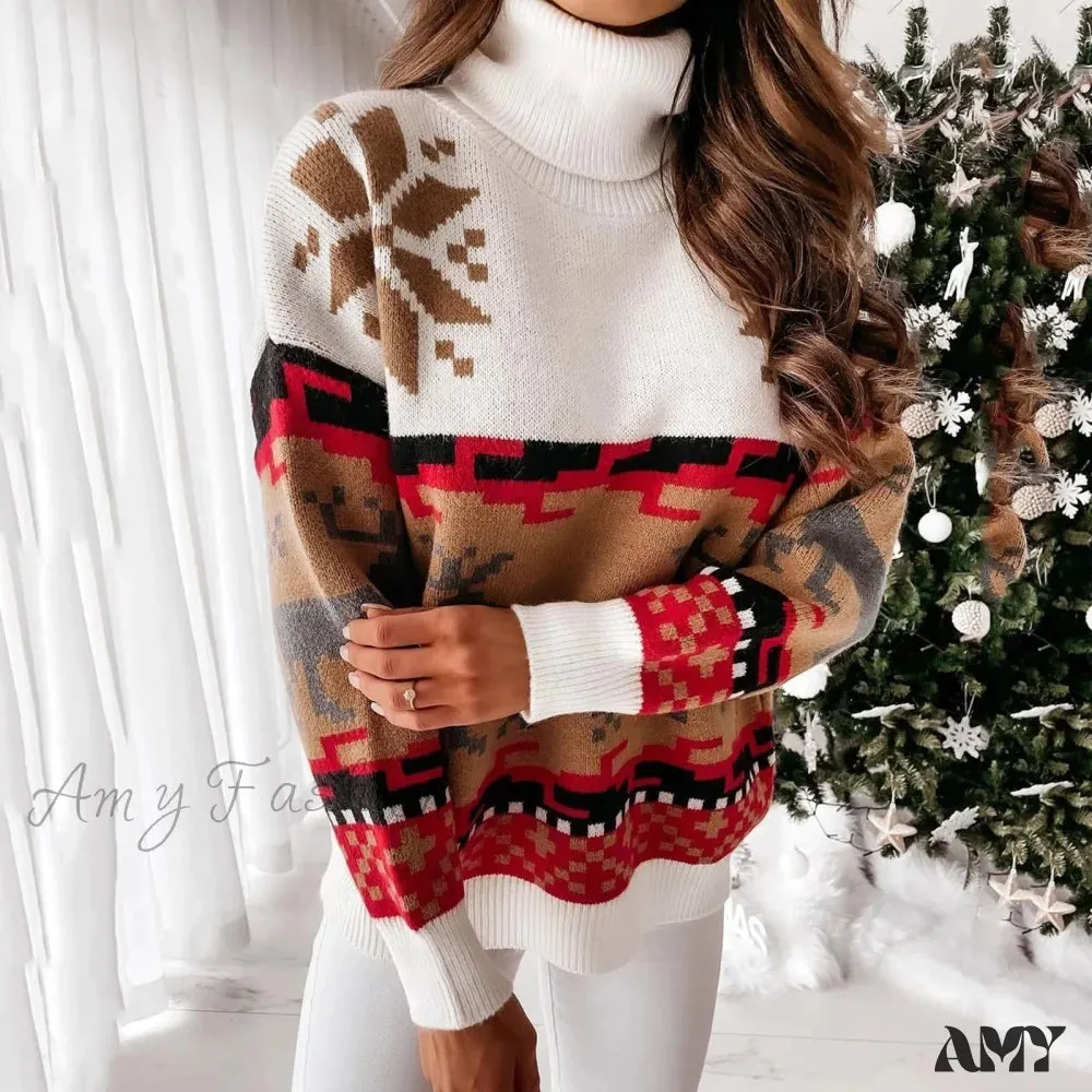 Christmas Print Knitted Casual Long Sleeve Ugly Women Sweater