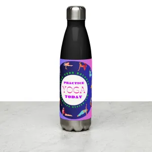 Colorful Illustrated Practice Yoga Today, FIND YOUR BALANCE, CALMNESSDESIGN.com, Creative Designer's,  Stainless steel water bottle