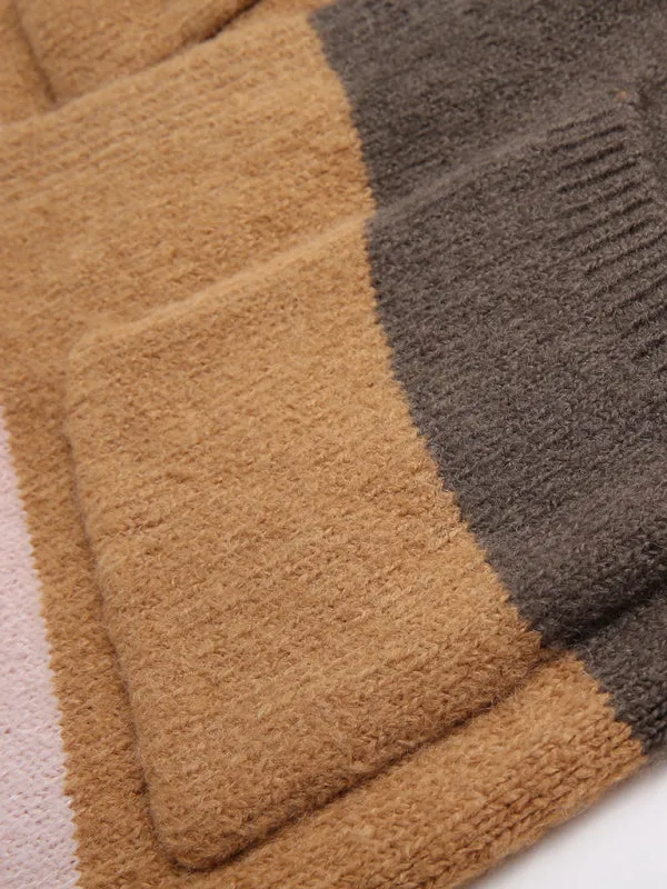 Contrast Color Striped Long Knitted Cardigan Sweater
