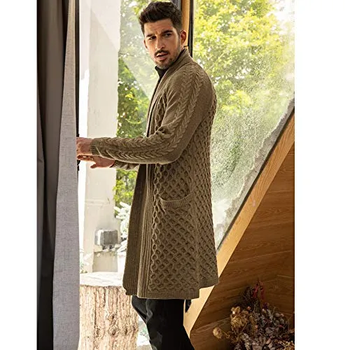 COOFANDY Men’s Ruffle Collar Cardigans Lightweight Linen Knit Sweater Overcoat