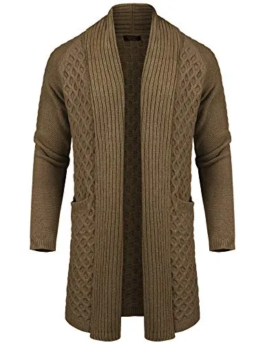 COOFANDY Men’s Ruffle Collar Cardigans Lightweight Linen Knit Sweater Overcoat