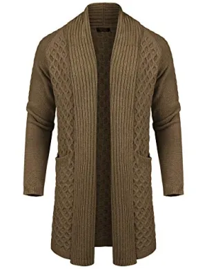 COOFANDY Men’s Ruffle Collar Cardigans Lightweight Linen Knit Sweater Overcoat