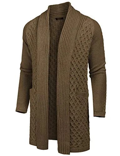 COOFANDY Men’s Ruffle Collar Cardigans Lightweight Linen Knit Sweater Overcoat