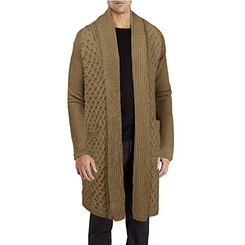 COOFANDY Men’s Ruffle Collar Cardigans Lightweight Linen Knit Sweater Overcoat