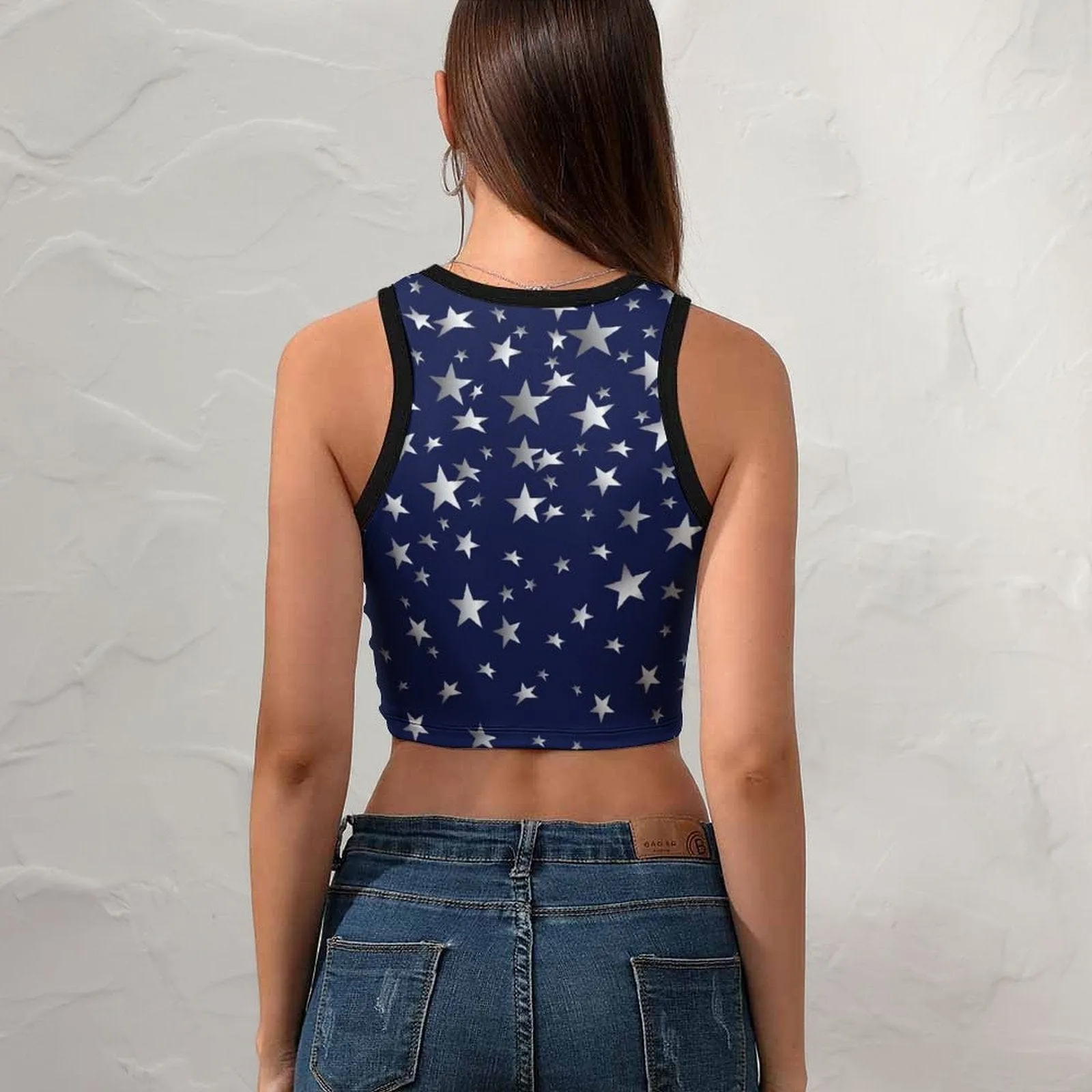 Custom Name&Face Colorful Flag Tops Women's High Neck Crop Top Swimsuits Bustier for Independence Day