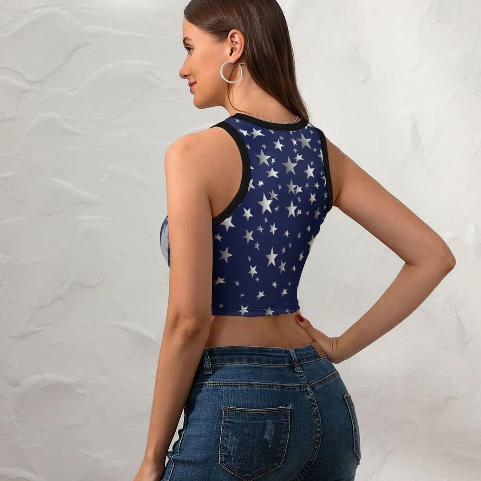Custom Name&Face Colorful Flag Tops Women's High Neck Crop Top Swimsuits Bustier for Independence Day