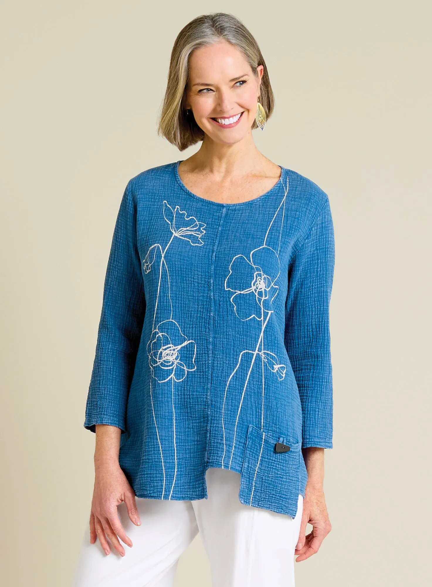 Floral Lines Cotton Gauze Top