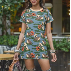 Frog & Flower T-Shirt Dress – Boho Nature Lover Spring Outfit