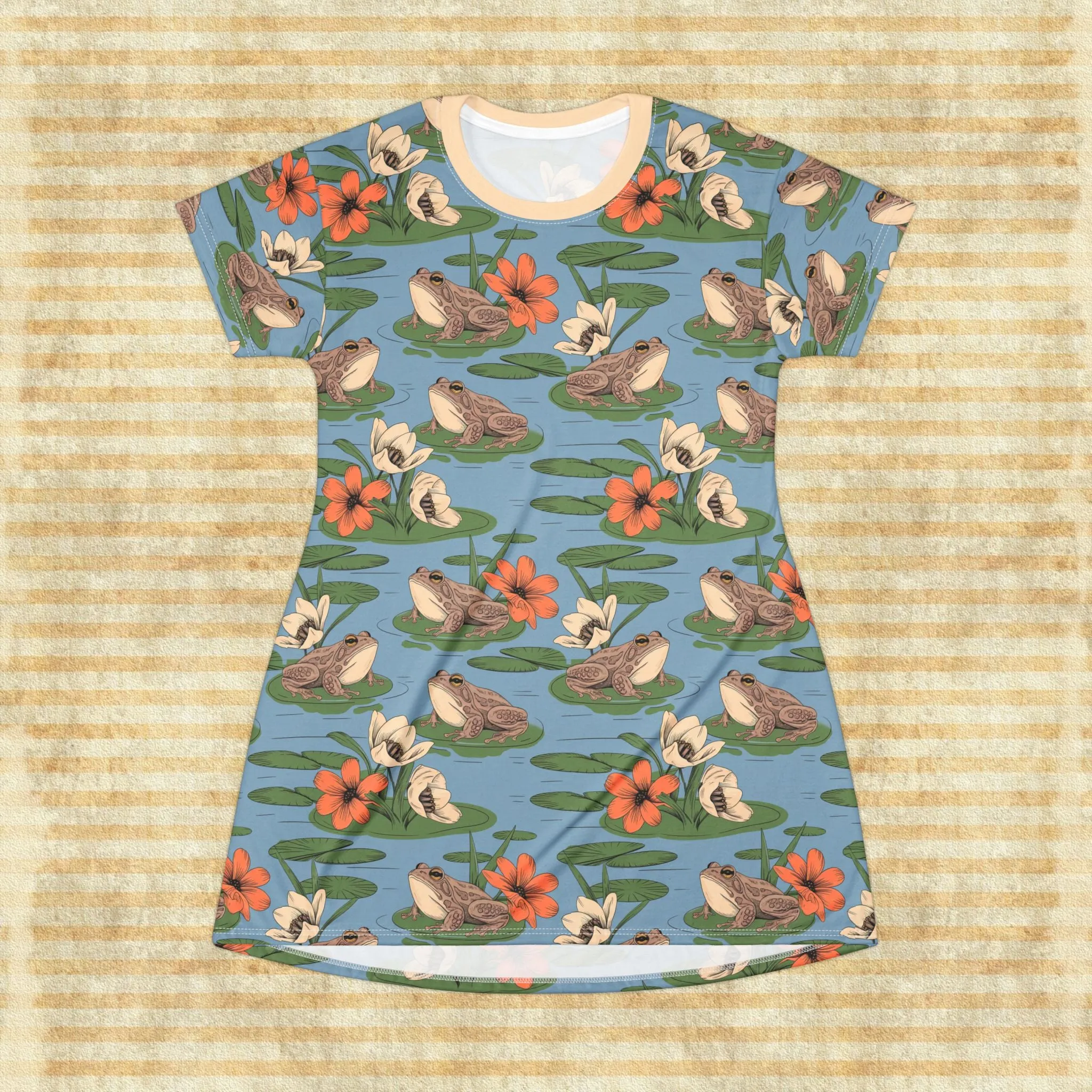 Frog & Flower T-Shirt Dress – Boho Nature Lover Spring Outfit
