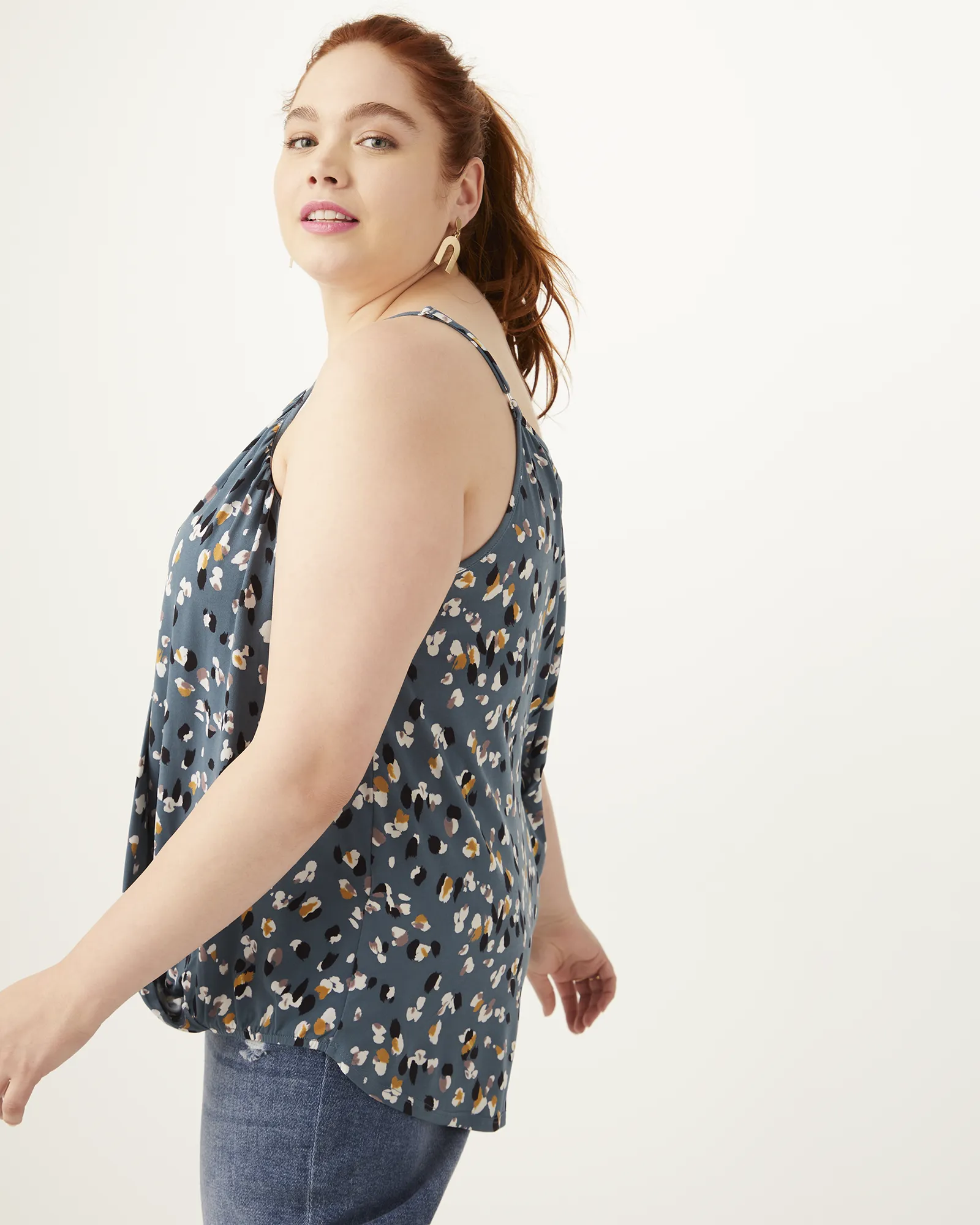 Gloria Wrap-Front Printed Tank Top | Azure Blue / Pink