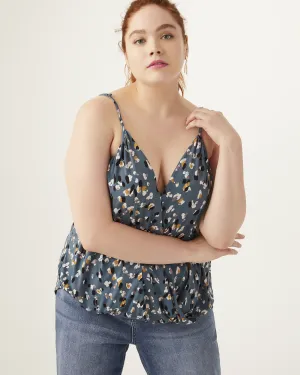Gloria Wrap-Front Printed Tank Top | Azure Blue / Pink