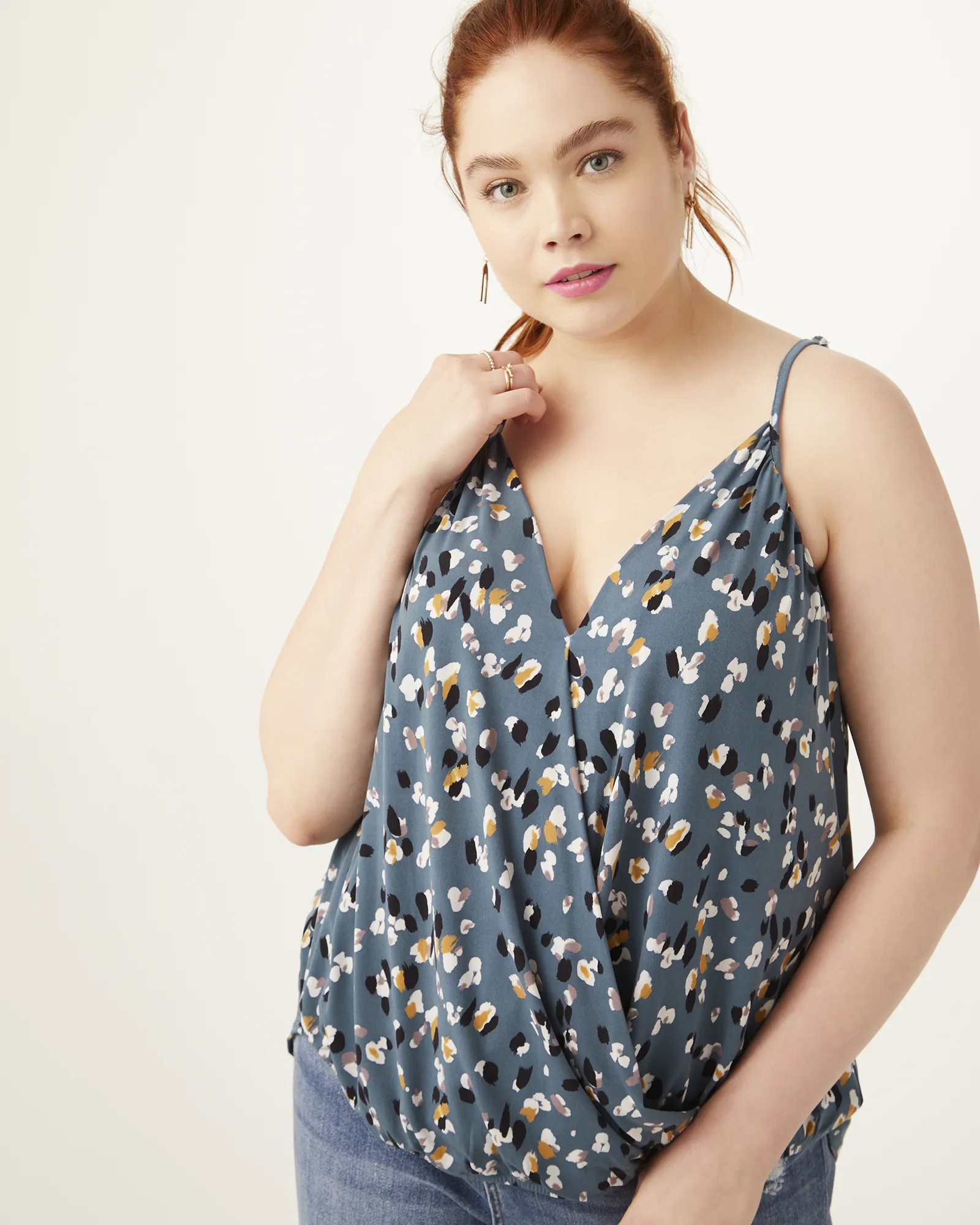 Gloria Wrap-Front Printed Tank Top | Azure Blue / Pink