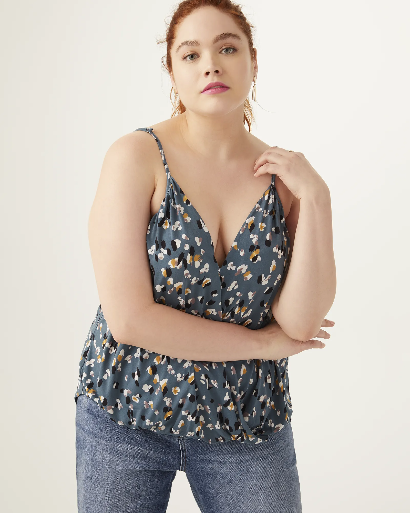 Gloria Wrap-Front Printed Tank Top | Azure Blue / Pink