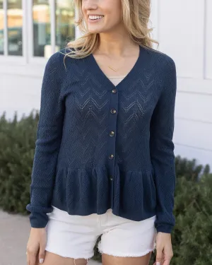 Grace and Lace | Pointelle Peplum Cardigan | Deep Sea