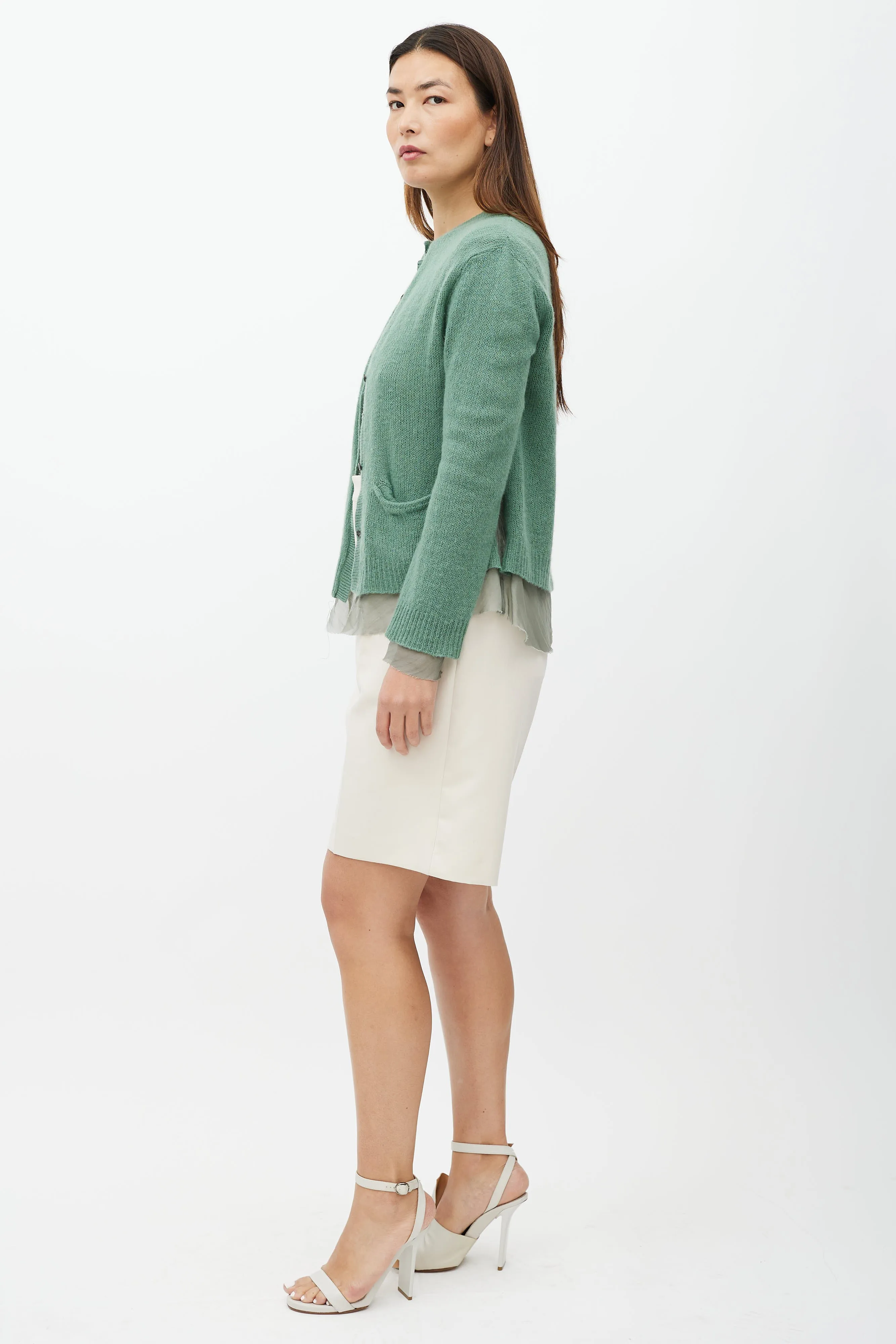 Green Silk Layered Cashmere Cardigan