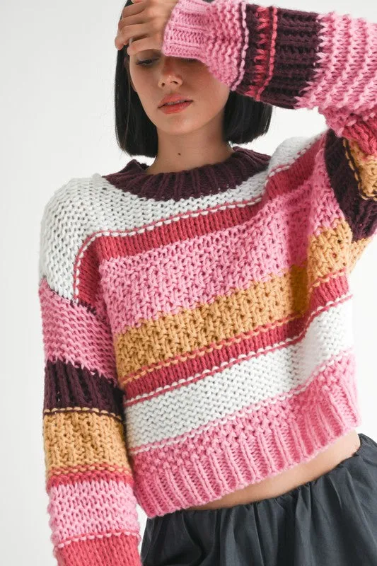 Hot Girl Color Crush Chunky Knit Striped Sweater ￼
