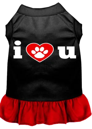 I Heart You Screen Print Dog Dress Black With Light Pink Xs