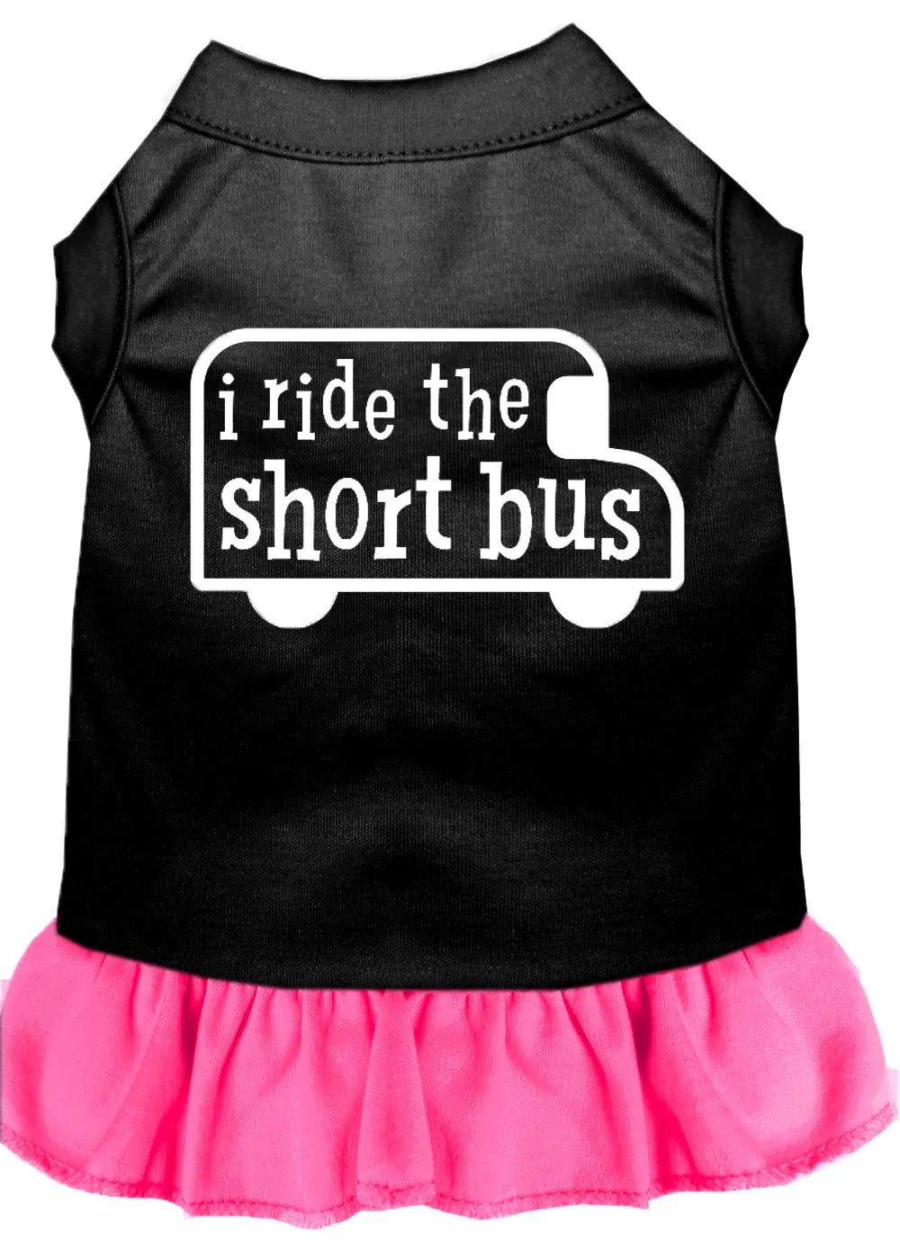 I Ride The Short Bus Screen Print Dress Black With Bright Pink Xs