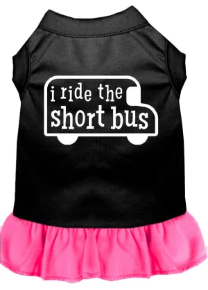 I Ride The Short Bus Screen Print Dress Black With Bright Pink Xs