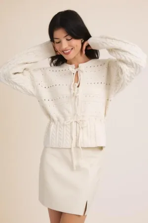 Ivory Tie Front Sweater Cardigan