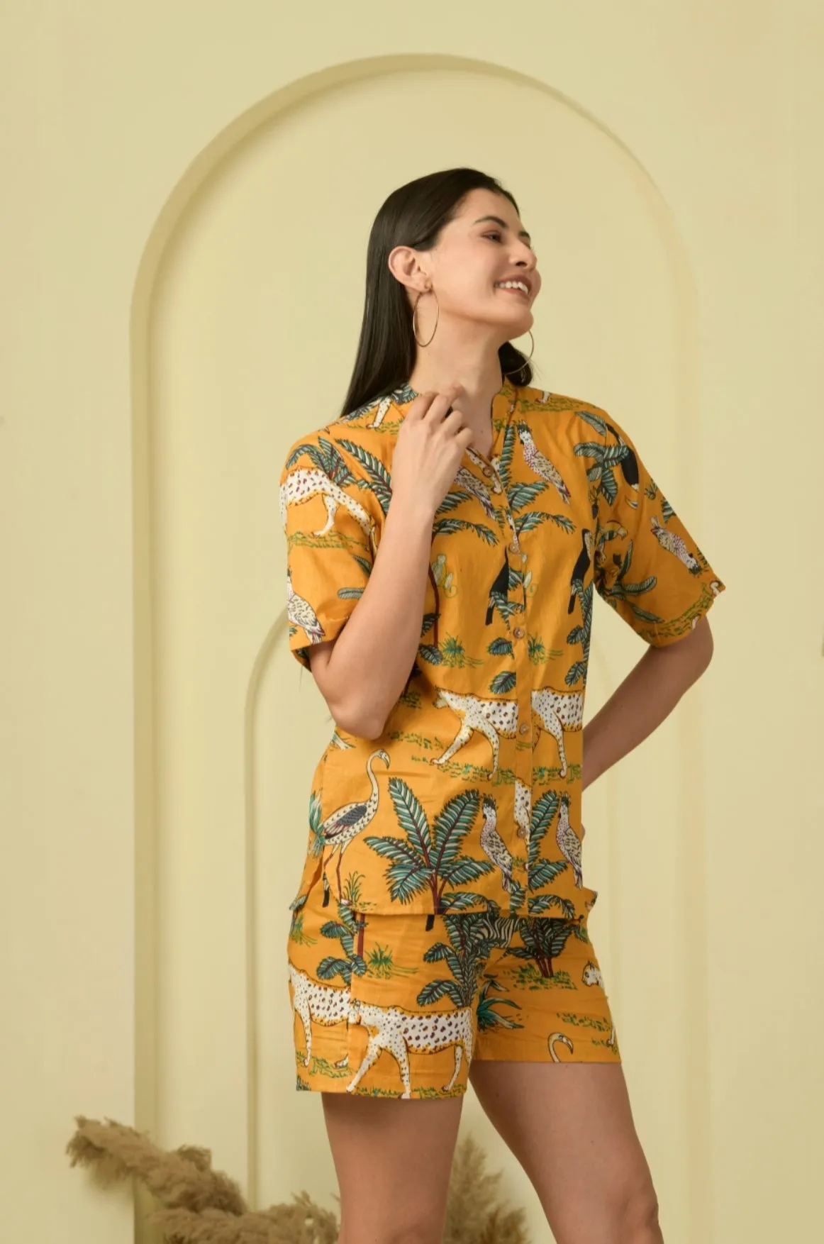 Jungle Joy Mustard Shorts Set (Set of 2)