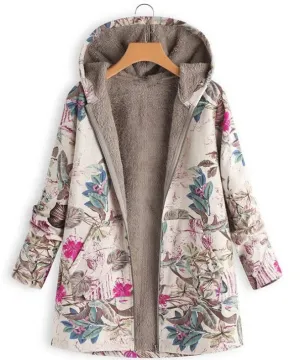 Kelly Warm Printing Pocket Thickened Zipper Hooded Coat