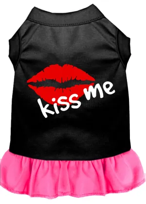 Kiss Me Screen Print Dress Black With Bright Pink Lg