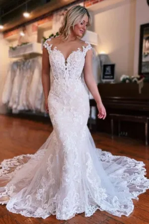 Mermaid Sweetheart Off-The-Shoulder Tulle Wedding Dresses with Lace