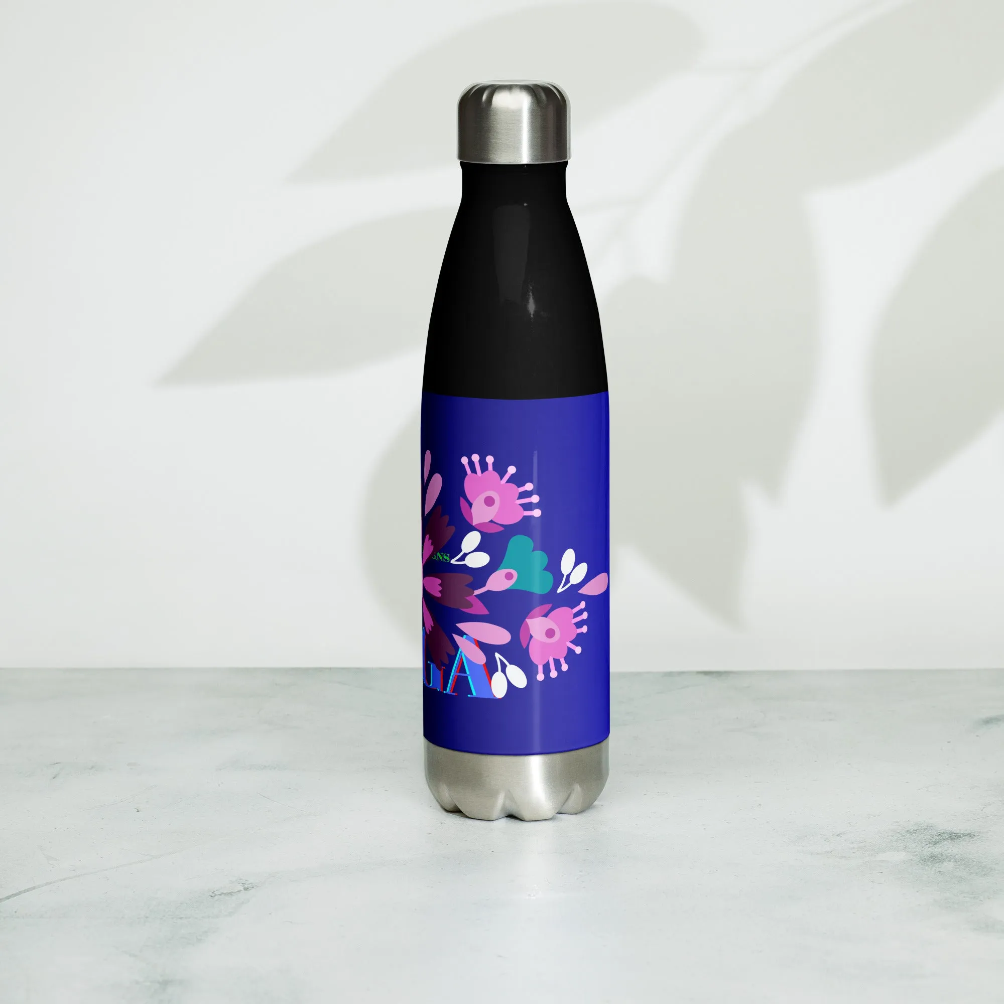 Mexican Embroidery, YOGA, Pretty Flowers,  CALMNESS DESIGNS,  Creative Designer's,  Stainless steel water bottle