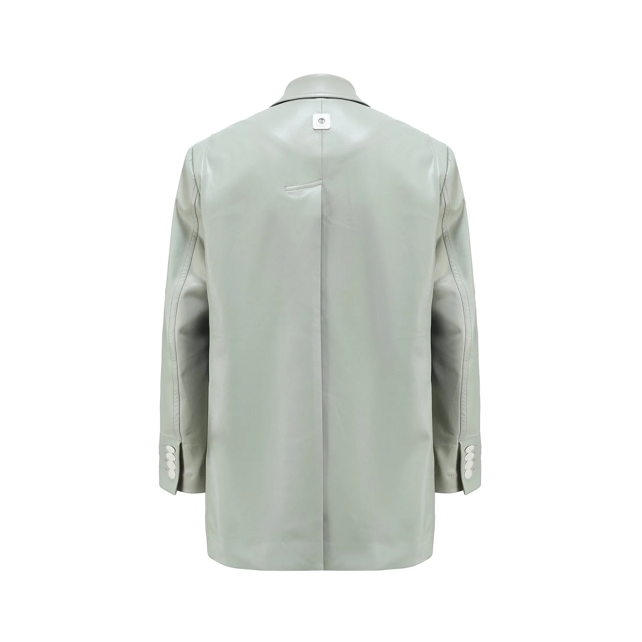 Mint Denim-PU Single Breast Blazer