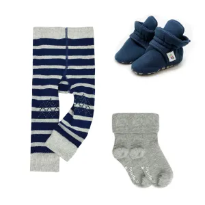 Newborn Stay-on Bootie Bundle - Booties   Leggings   Stay-on Socks - Navy