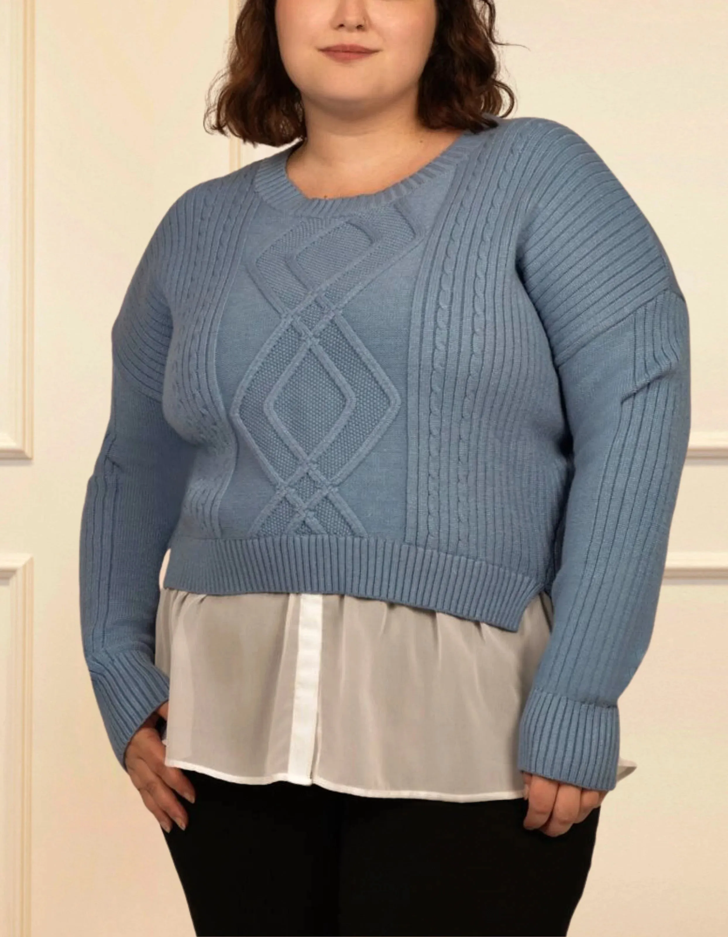 Ophelia Faux Layer Knit Sweater Pullover Chic Elegant