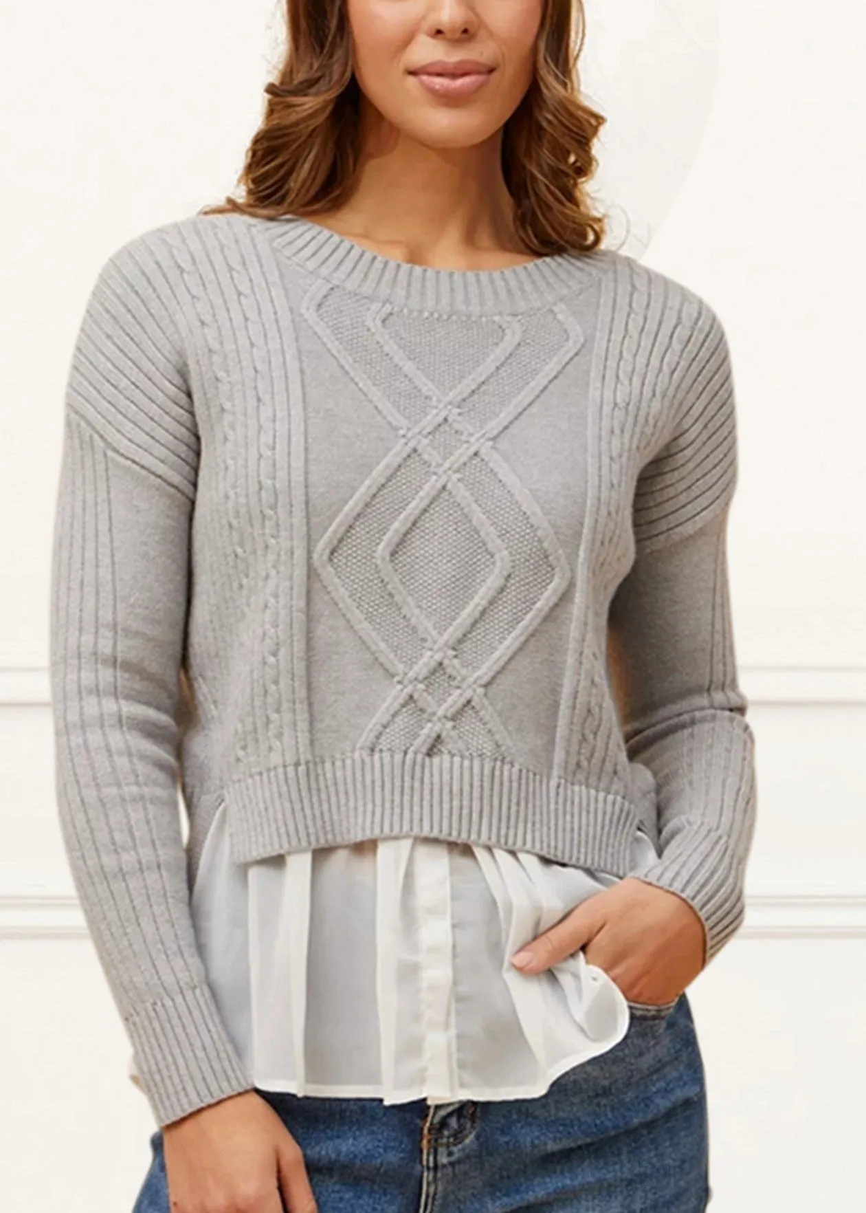 Ophelia Faux Layer Knit Sweater Pullover Chic Elegant