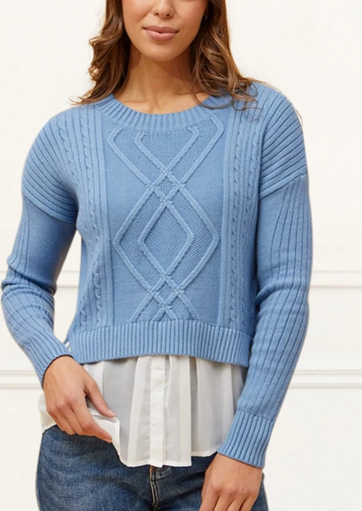 Ophelia Faux Layer Knit Sweater Pullover Chic Elegant
