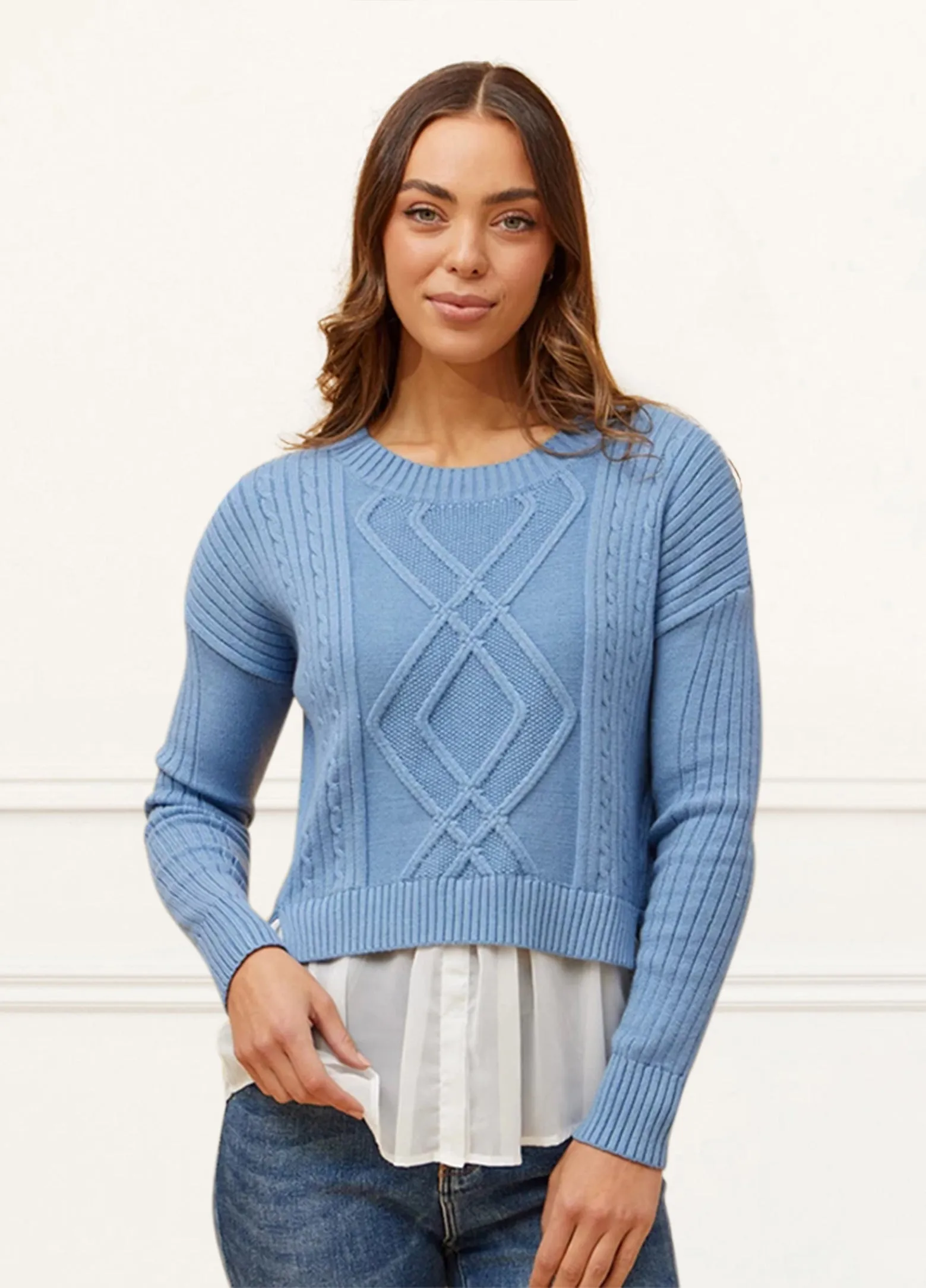 Ophelia Faux Layer Knit Sweater Pullover Chic Elegant
