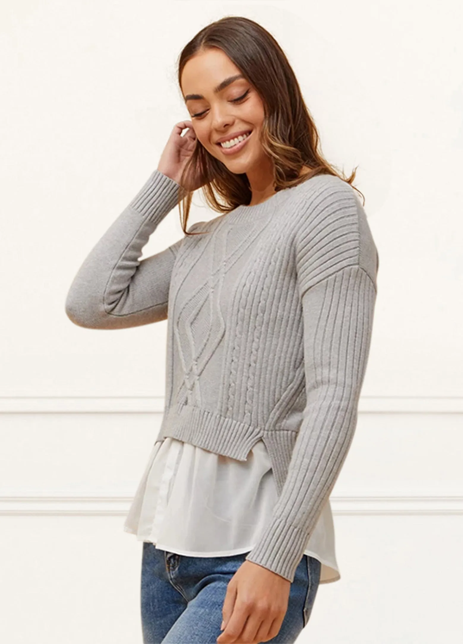 Ophelia Faux Layer Knit Sweater Pullover Chic Elegant