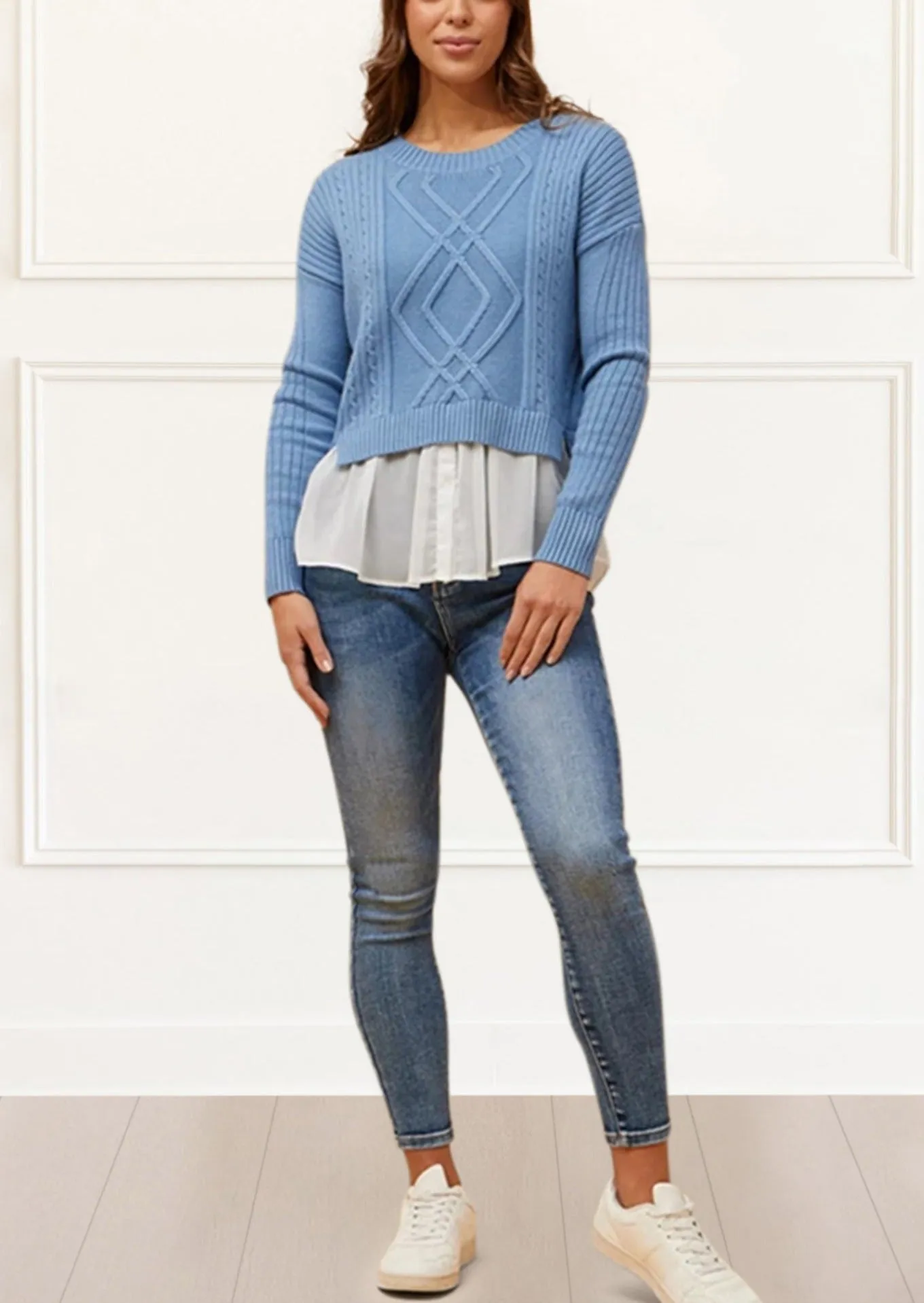 Ophelia Faux Layer Knit Sweater Pullover Chic Elegant