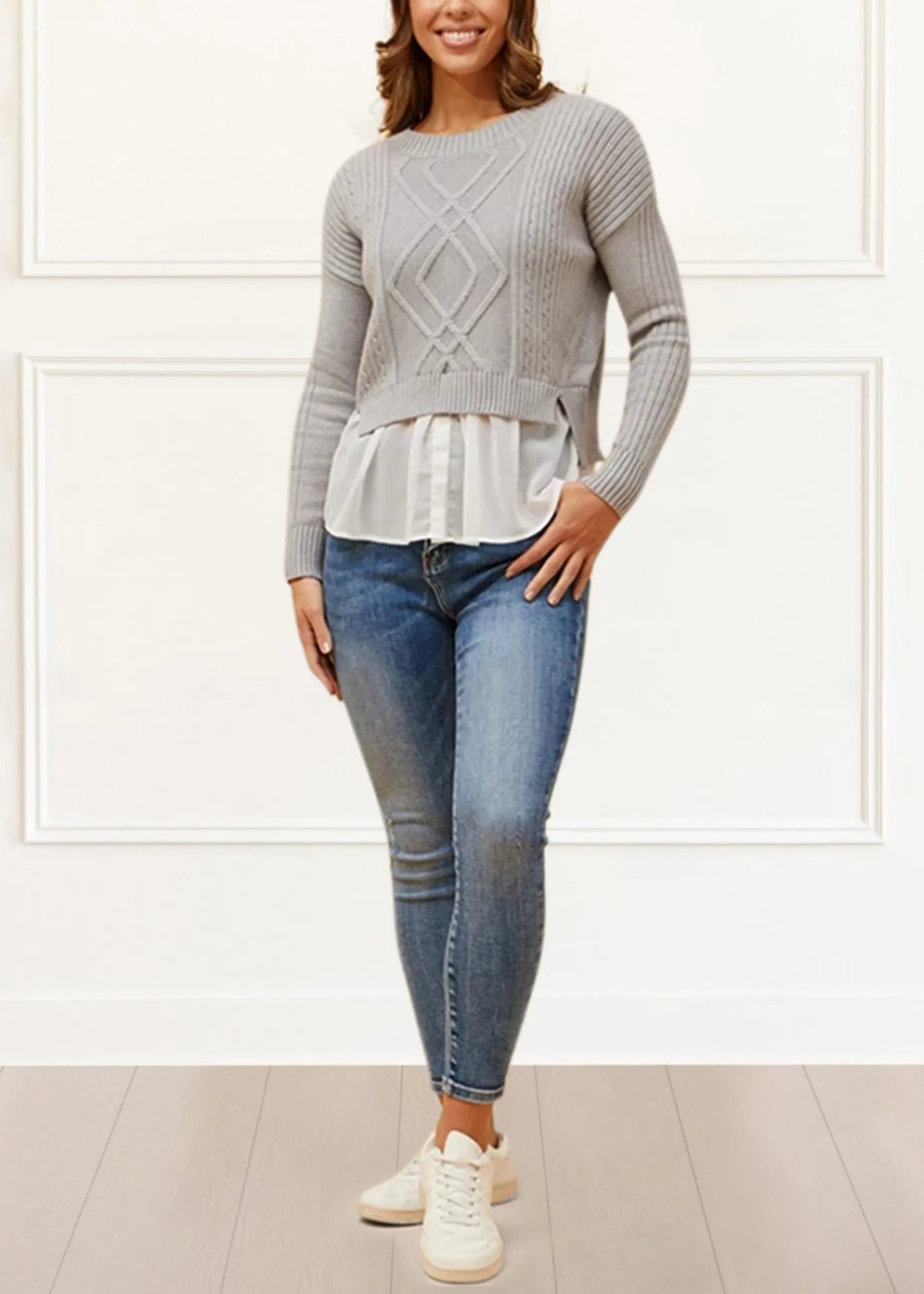 Ophelia Faux Layer Knit Sweater Pullover Chic Elegant