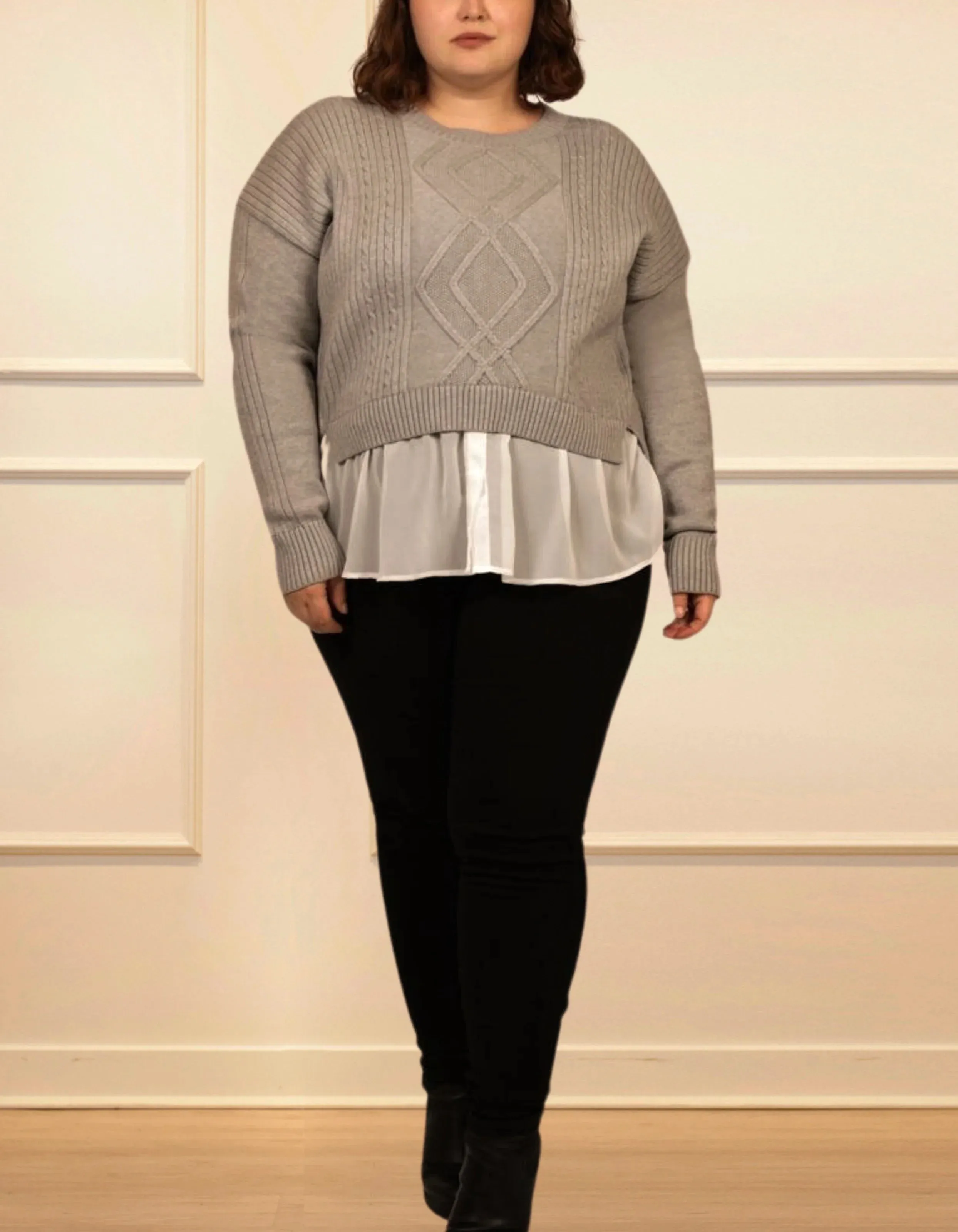 Ophelia Faux Layer Knit Sweater Pullover Chic Elegant
