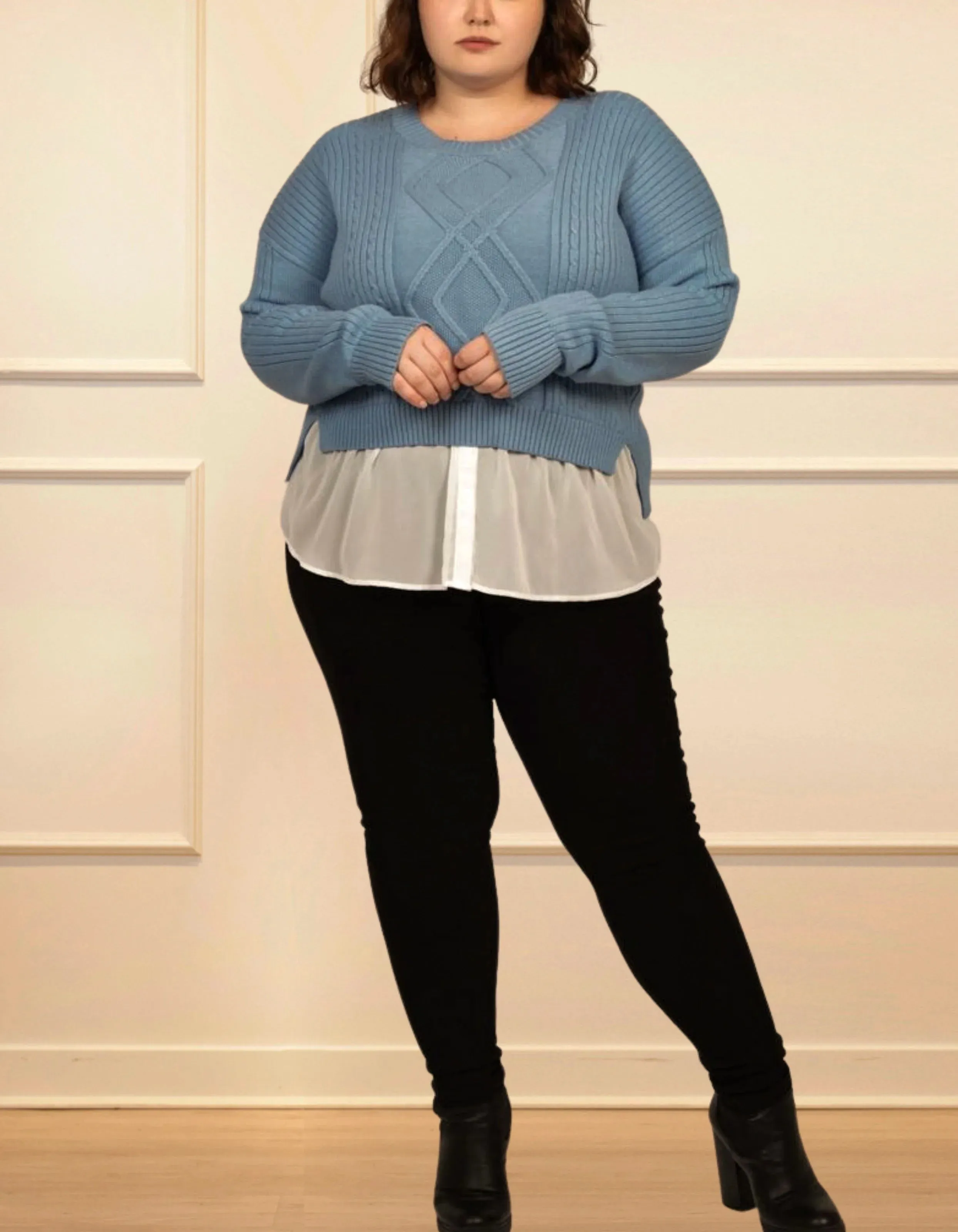 Ophelia Faux Layer Knit Sweater Pullover Chic Elegant